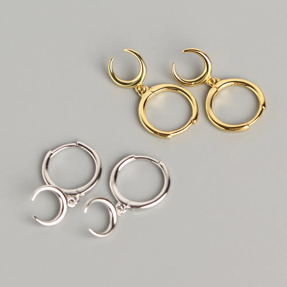 S925 sterling silver crescent moon earrings polished finish gold colour and white gold colour options