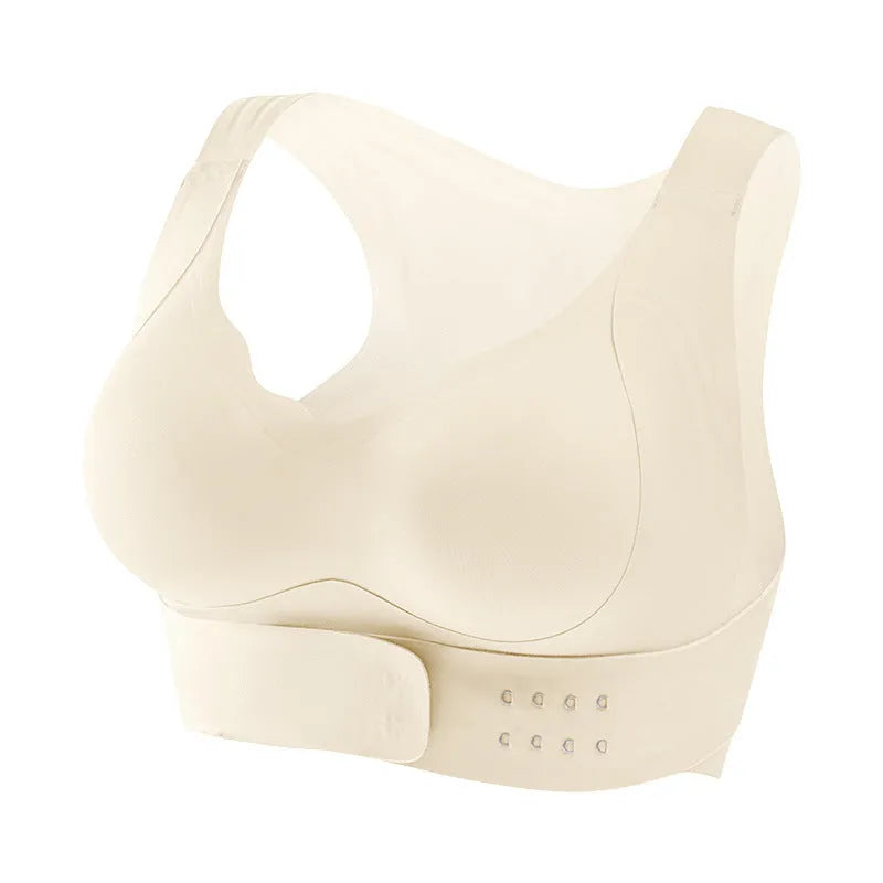 Women's front buckle yoga shaping bra in three colours with fixed double straps and 3/4 cup design