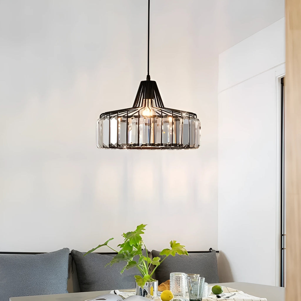 Modern crystal chandelier droplight with iron frame and LED lighting in black finish