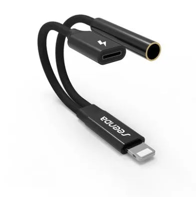 Black headphone adapter splitter with Lighting to Lighting connectors and 1-metre cable for iPhone