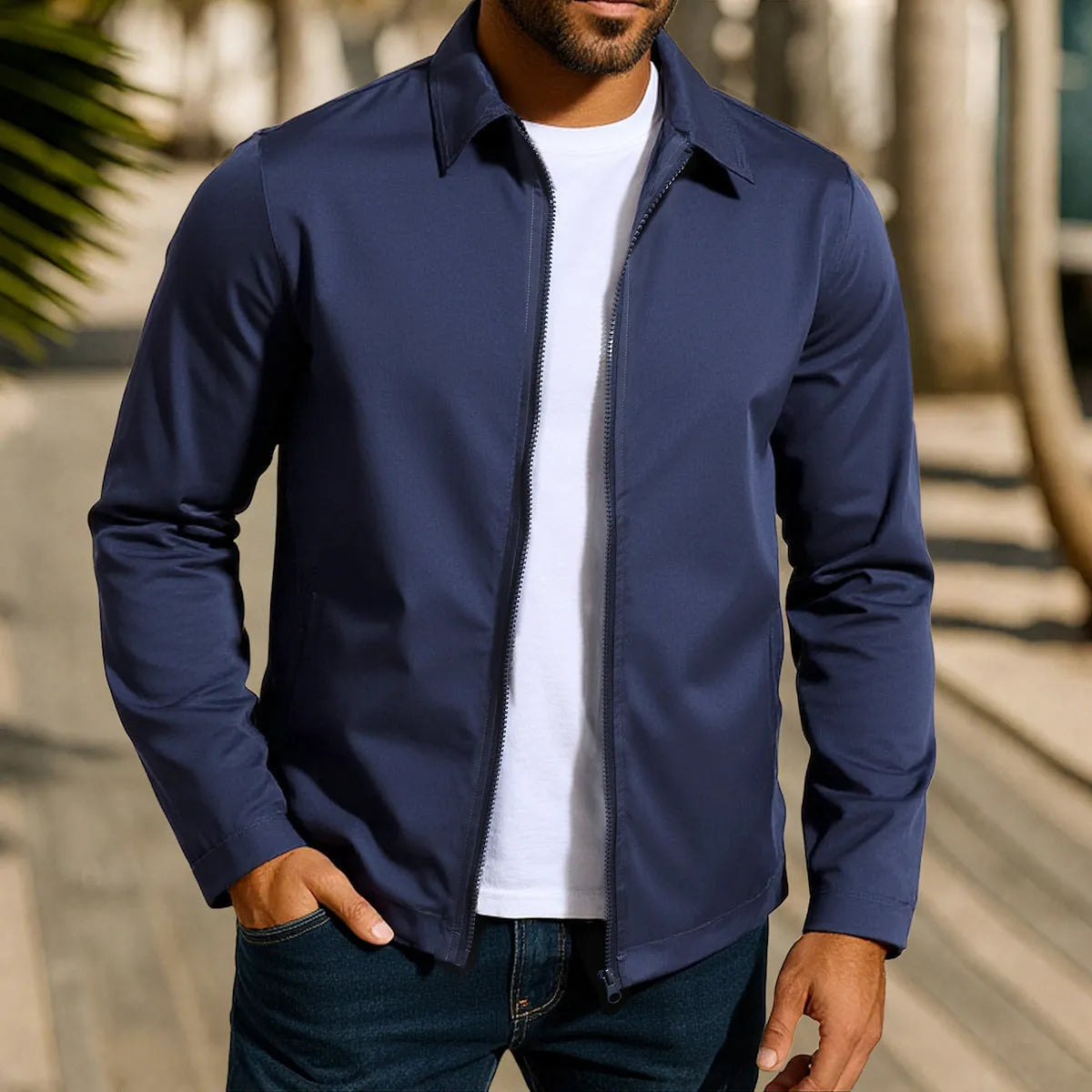 Men's zipper cardigan jacket with raglan sleeves in polyester blend available in four colours