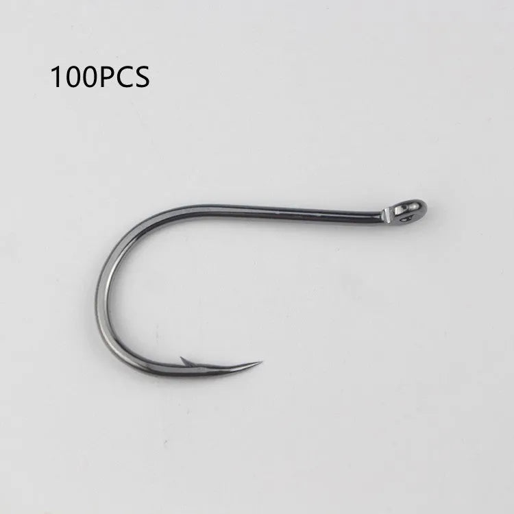 Bulk pack of alloy carbon steel sea fishing hooks with crooked mouth barbed design in various sizes