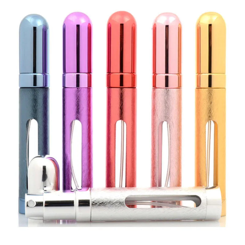 12ml aluminium portable perfume bottle in bullet shape with choice of six colours: blue, pink, red, violet, gold, silver.