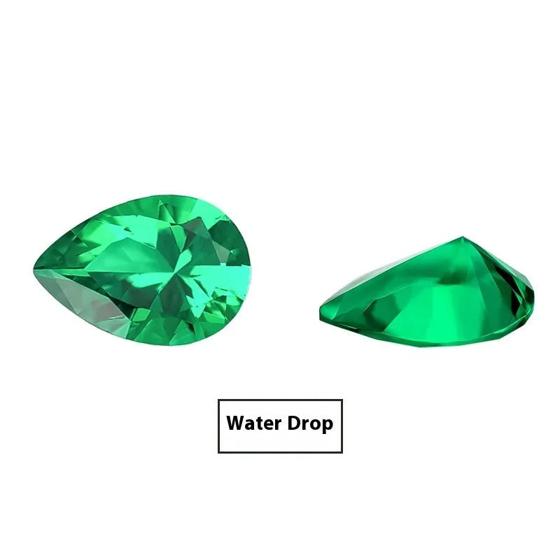 Cultivated emerald gemstone in Columbia green treasure colour showing round and grandmother cut sizes