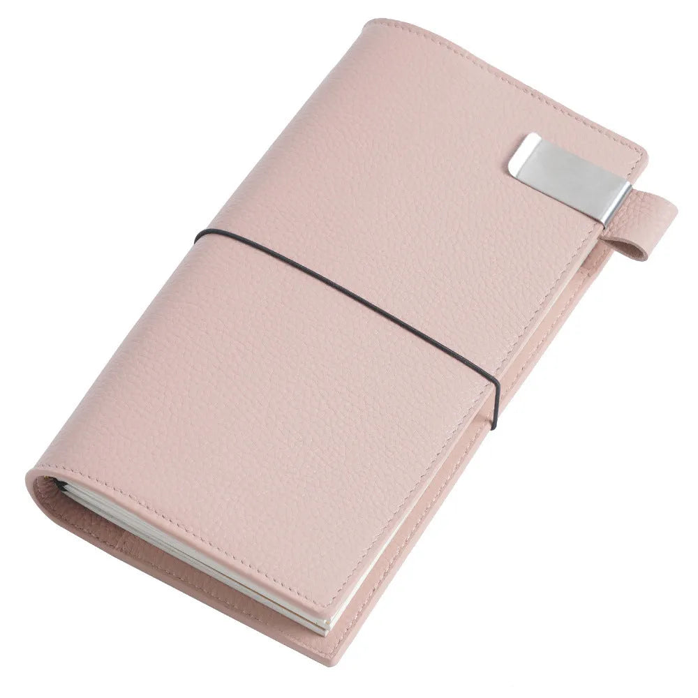 Genuine leather travel notebook card holder with pen holder, kraft paper pages, black cover, passport version