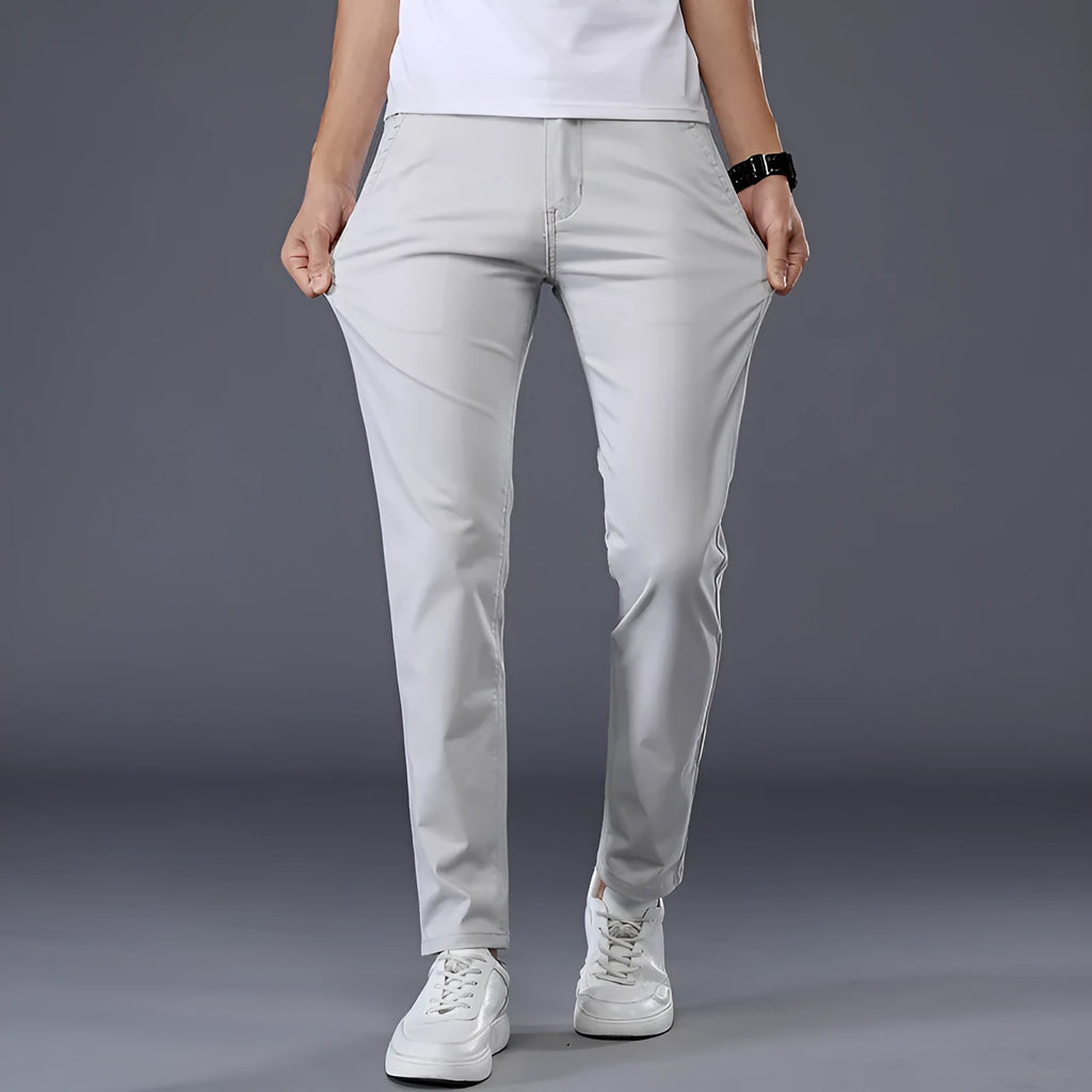 Men's solid colour casual trousers Korean style straight leg cotton fabric mid waist available in khaki black and other colours sizes 28-38