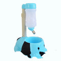 Adjustable height pet drinking bowl with rod mechanism in blue, pink or yellow colours