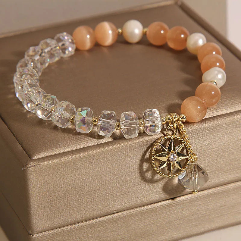 Orange women's bracelet with eight Awn star design featuring gold-plated inlaid artificial gemstones and semi-precious stones