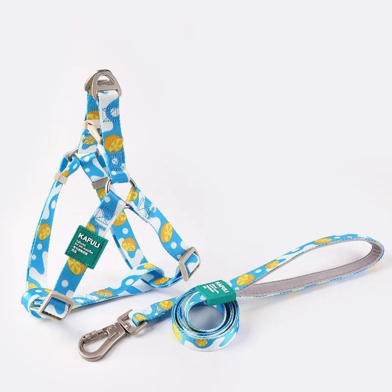Polyester dog haulage vest and traction rope set in blue colour with size options