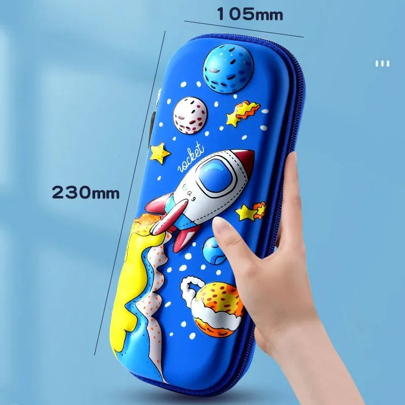 3D leather pencil case with astronaut pattern design showing textured surface and structured box shape