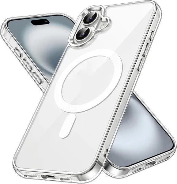 Straight edge airbag transparent magnetic phone case for Apple iPhone 16 and 16 Plus, PC material, simple style, clear colour