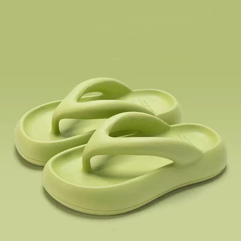 Solid colour thick-soled EVA flip-flops with a bow detail on the strap in black, green, pink, rose red, or white.