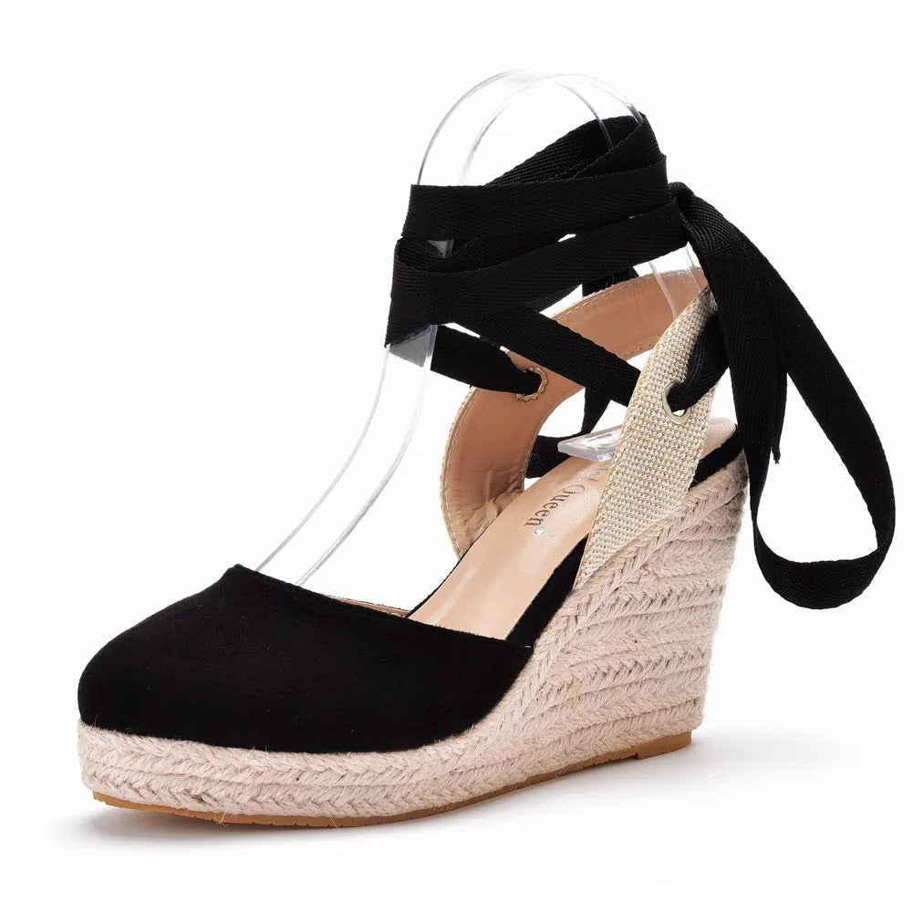 Bohemian round toe platform wedge sandals for women with beaded tassels and buckle closure, 10.5cm heel, 3cm platform