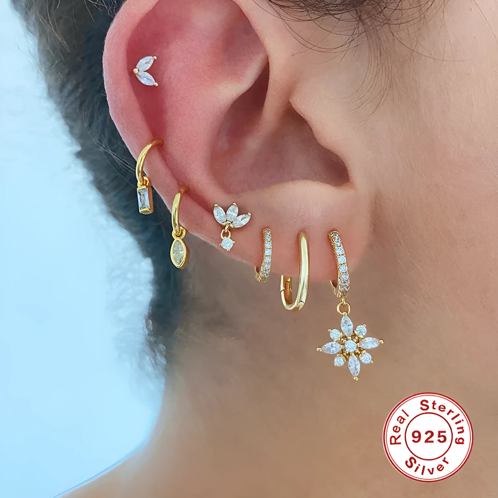 S925 sterling silver snowflake pendant earrings with geometric design in gold colour options