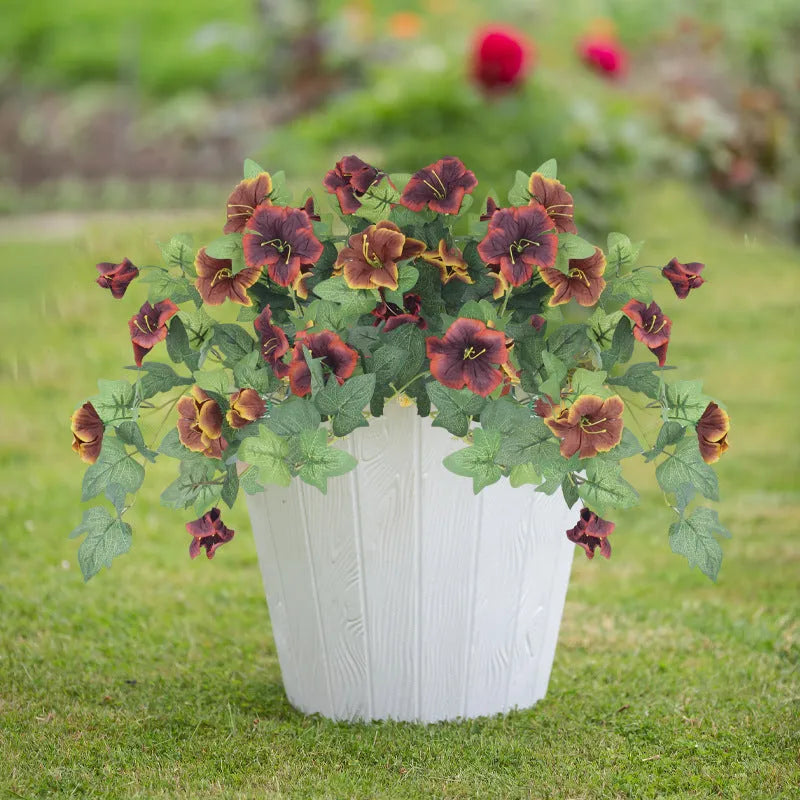 Purple, red, orange, and rose red 12-fork plastic artificial silk flower garden container.
