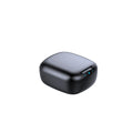 Black and white TWS Bluetooth 5.1 in-ear headphones with charging case and USB cable on a table.