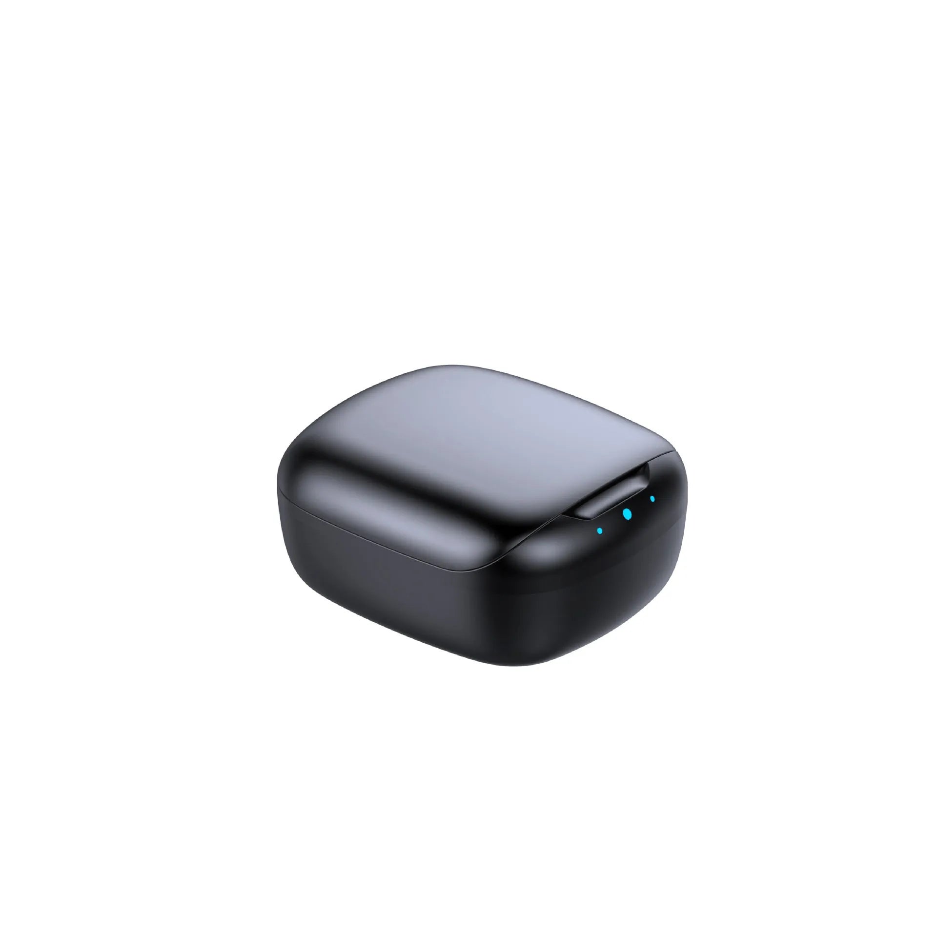 Black and white TWS Bluetooth 5.1 in-ear headphones with charging case and USB cable on a table.
