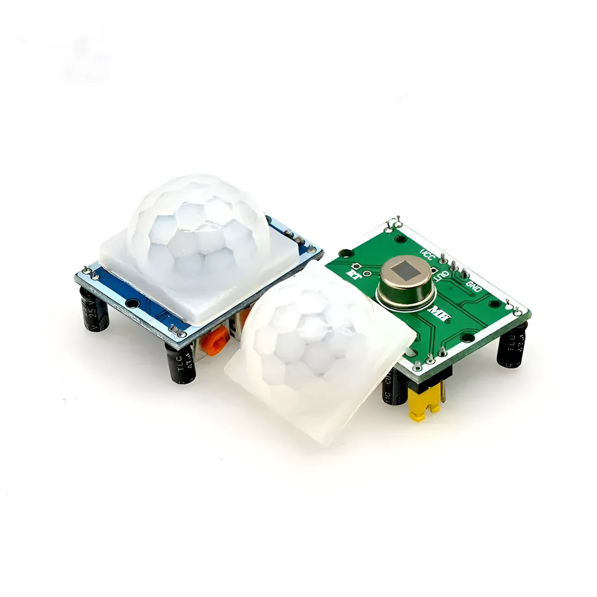 HC-SR501 pyroelectric infrared sensor module on blue board for motion detection with 33V power