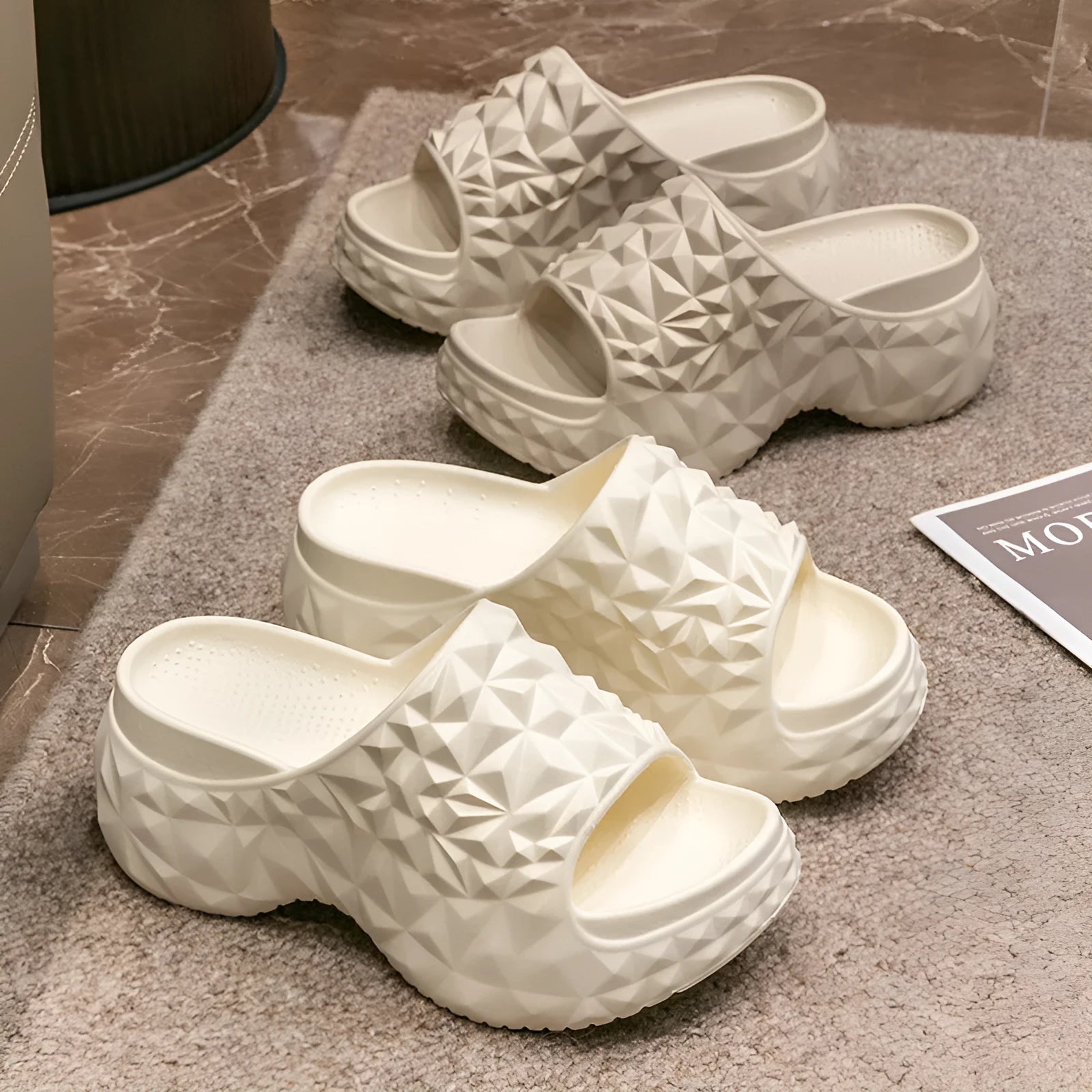 Women's Eva high heel slippers with thick sole in khaki, black or white colour options