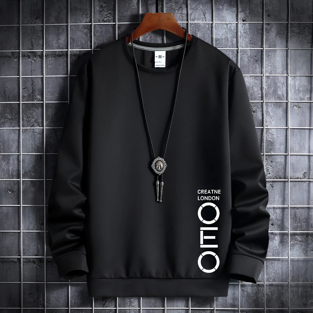 Men's thin round neck sweater in white, cotton polyester blend, pullover style, Korean hipster sportswear