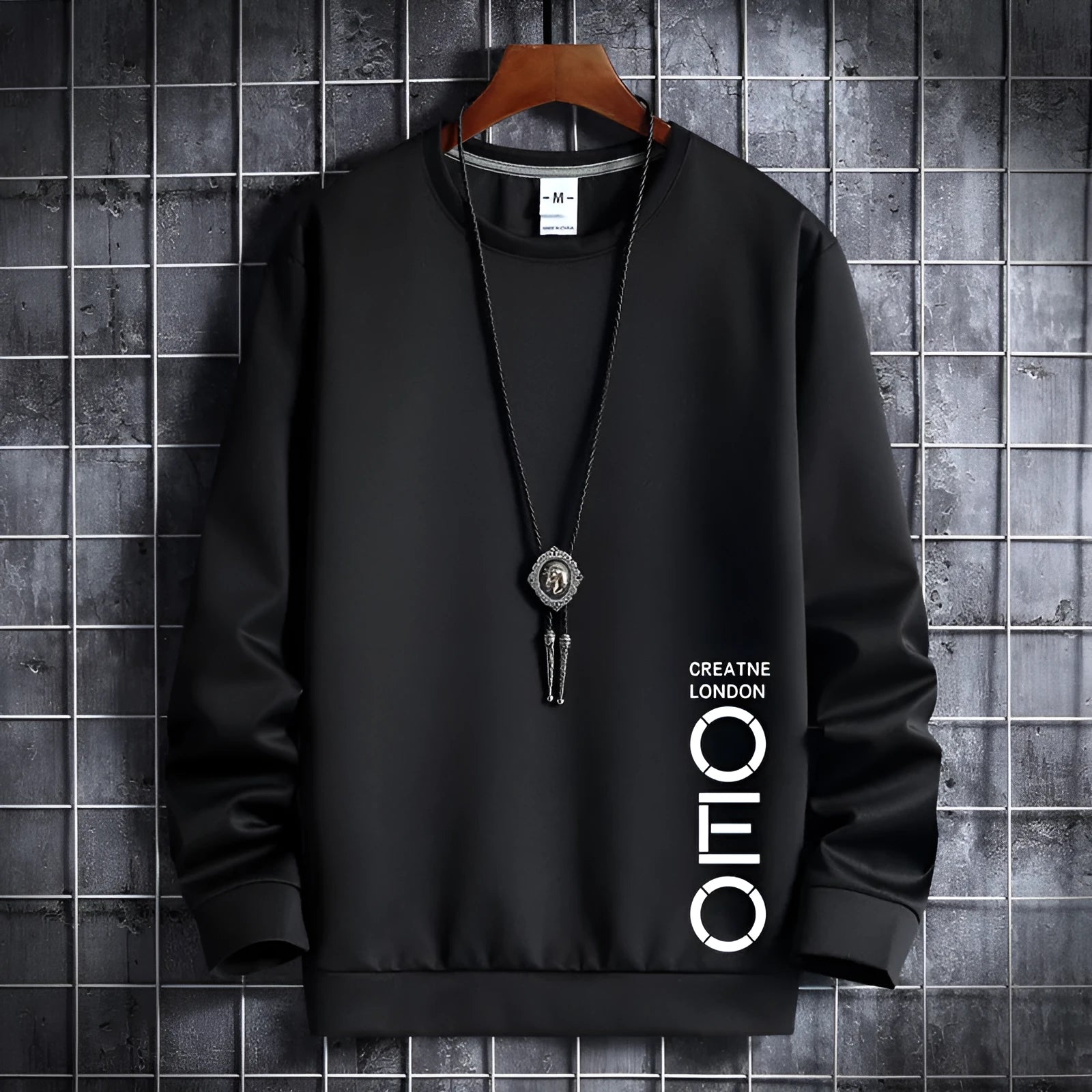 Men's thin round neck sweater in white, cotton polyester blend, pullover style, Korean hipster sportswear