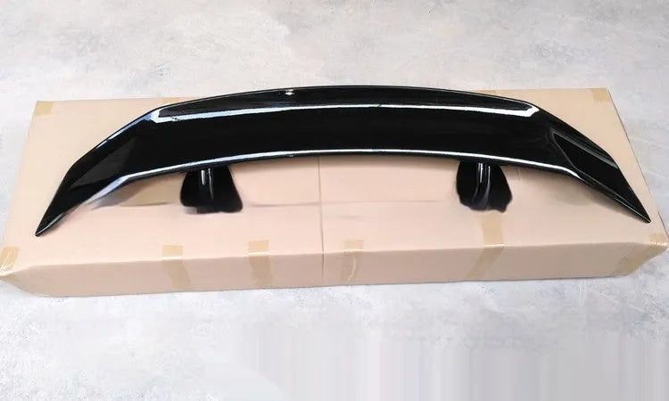 Punch-free ABS plastic car tail wing spoiler shown in bright black finish