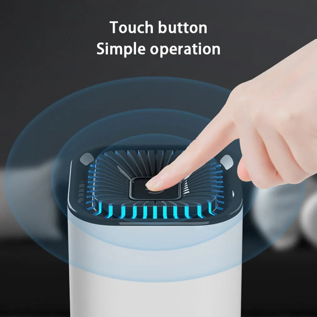 Portable car air purifier with double air inlets, black colour, 60x60x130mm size