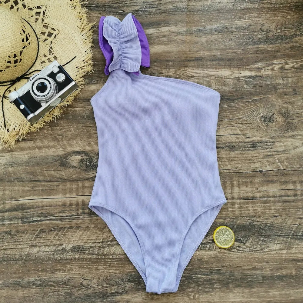 Women's single-shoulder suspender tube top one-piece swimsuit with high-waisted two-piece style design
