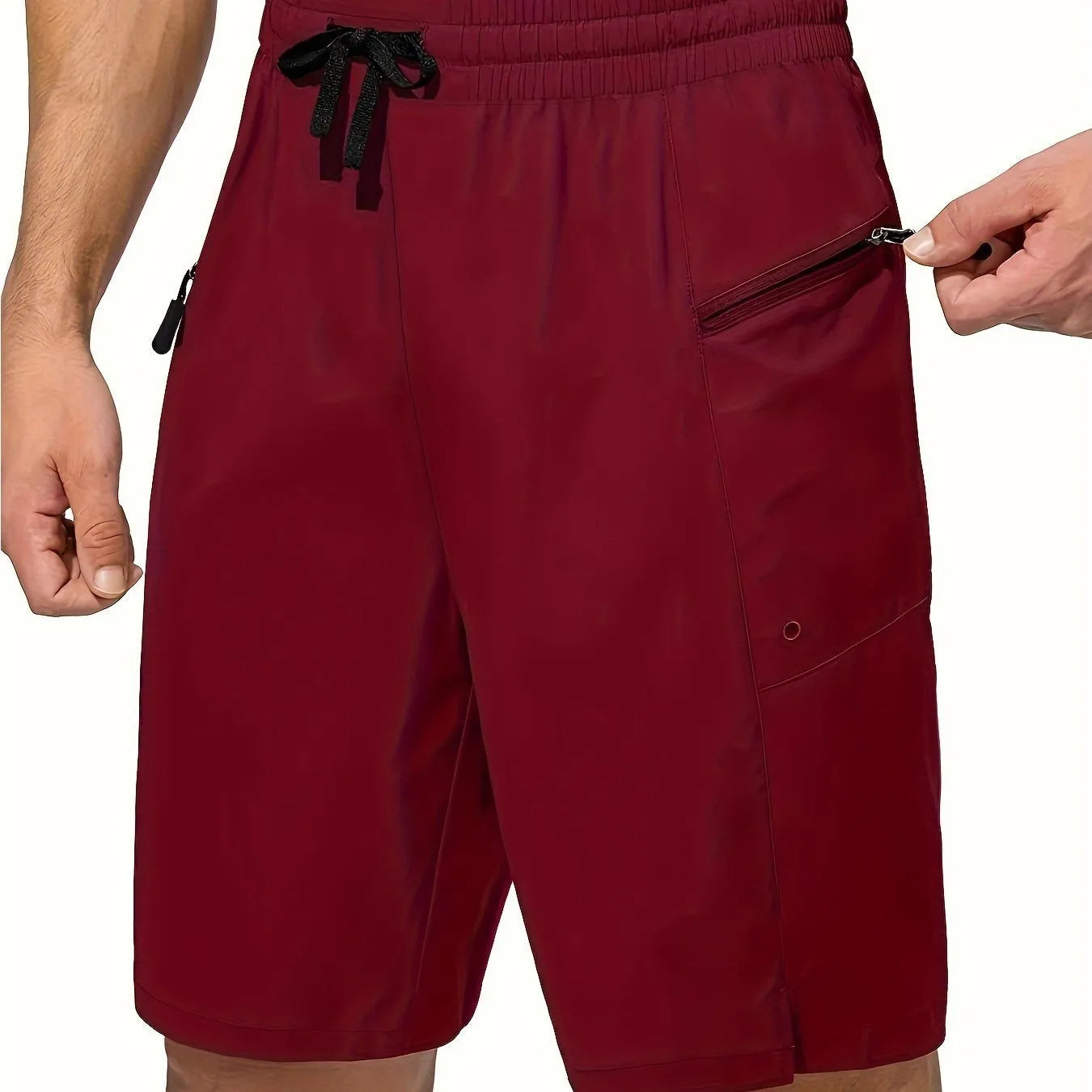 Men's solid colour quick-drying beach shorts in straight-leg polyester fabric