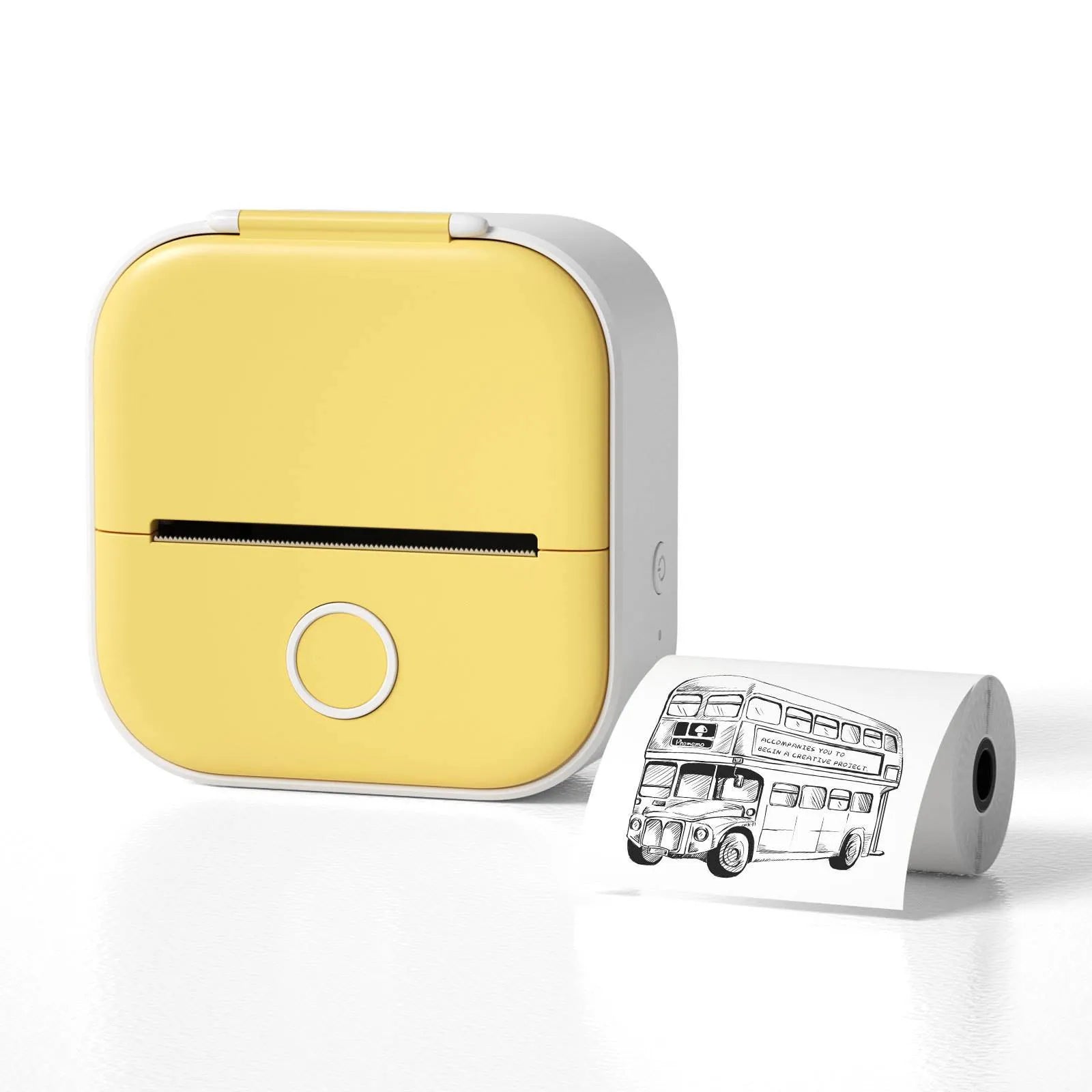 Mini portable printer with USB cable and protective rabbit ear case in pink, green or white