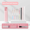 Plastic pencil case kit with pressing pen slots holding six pens in sky blue colour