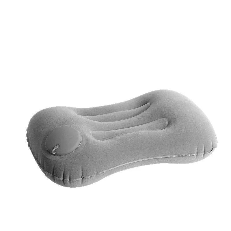 Press inflatable travel pillow in flocking grey with thickening design for neck support