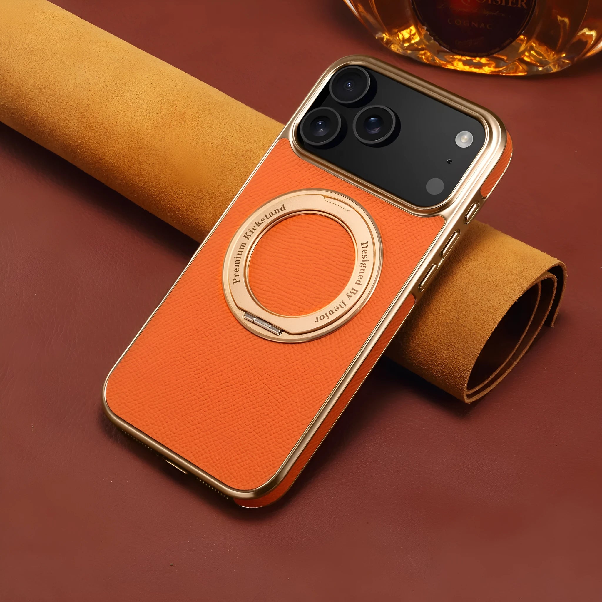 Denior genuine leather electroplating magnetic phone case for iPhone with bracket in four colours