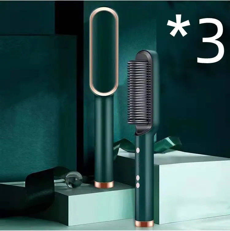Red dual-purpose hair straightener and curling tong with tourmaline ceramic plates