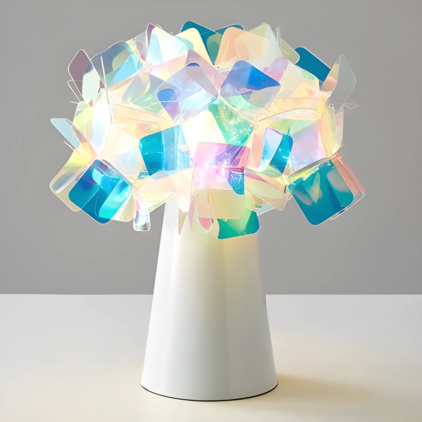 Nordic style decorative table lamp with metal base in a choice of colours on a bedside table.