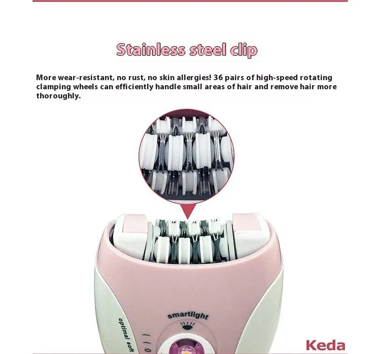 KEDA-216 colour USB electric hair removal device with charger and cleaning brush