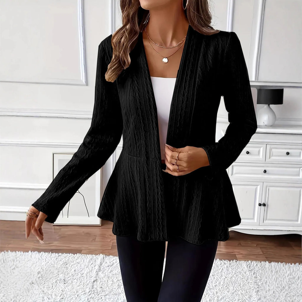 Women's solid colour one button knitted cardigan in apricot with jacquard pattern and long sleeves