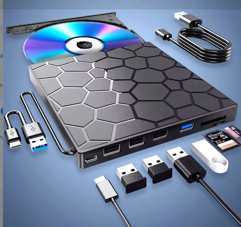 Black USB external CD drive writer with compact portable design