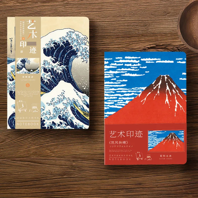 Ukiyo-e series hand ledger notebook with traditional Japanese artwork cover and 100g Daolin paper interior