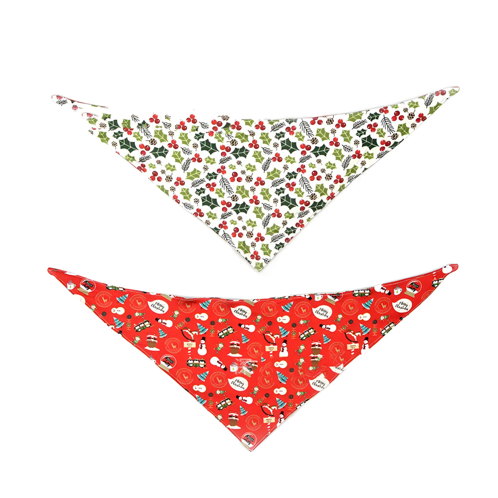 Pet double-sided milk silk triangle scarf with Christmas snowman print, size S 49cm