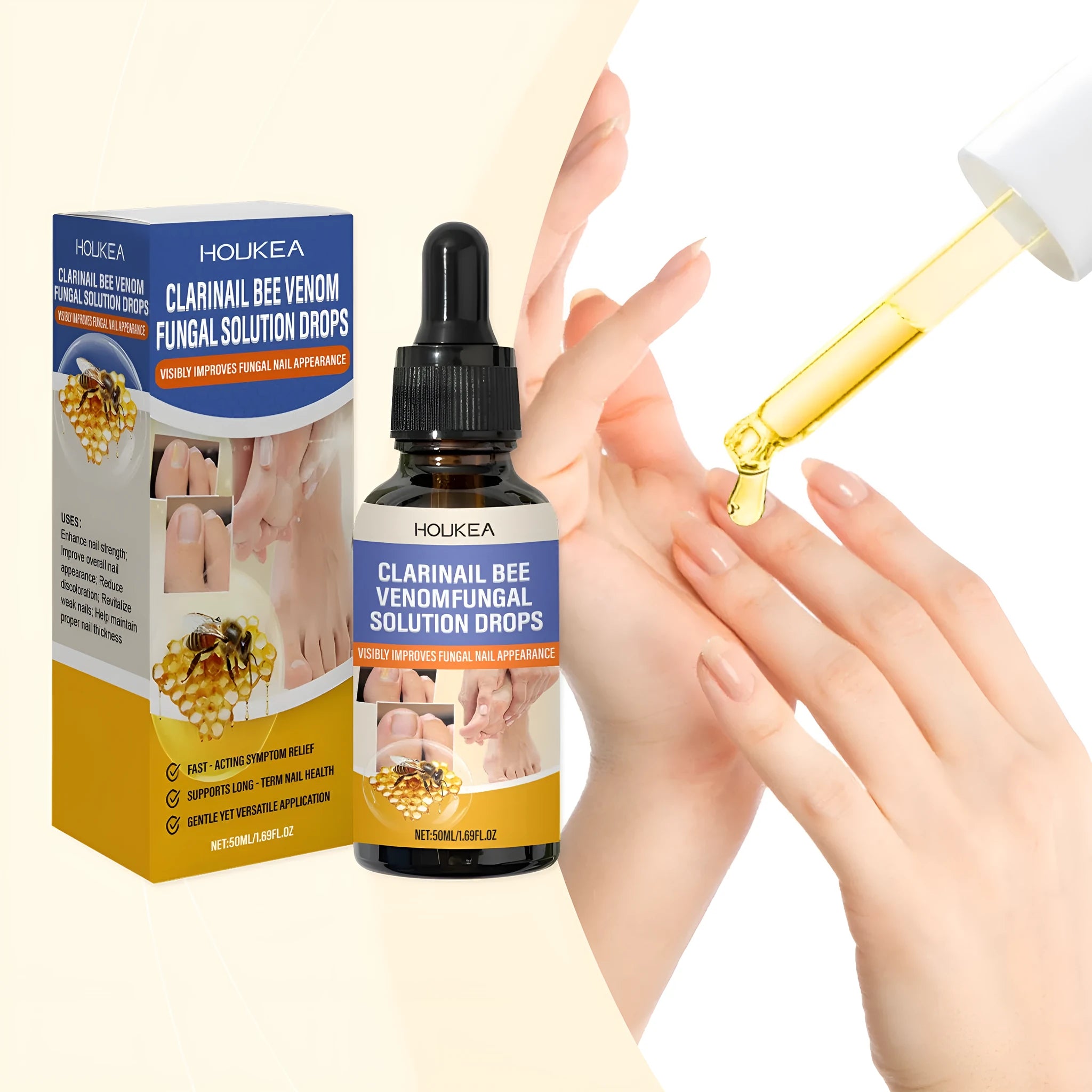 50ml nail care solution bottle with bee venom and peppermint oil active ingredients