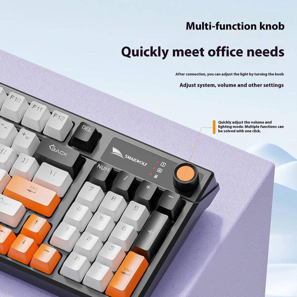 SK15 compact wired mechanical keyboard with mixed light green switches in sunset orange colour