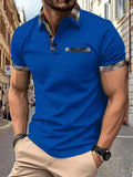 Men's plaid colourblock t-shirt with zipper decorations on polyester fabric in multiple colours