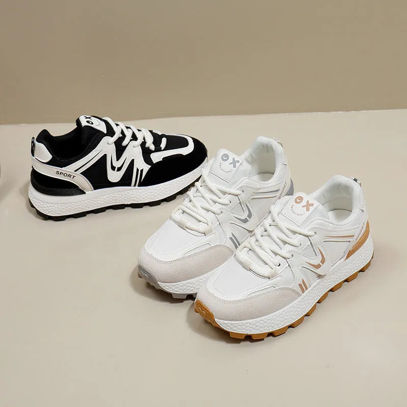Women's platform casual shoes in black with lace-up front and round toe design
