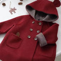 Thickened two-colour double-sided cashmere wool coat for children, hooded double breasted mid-length, apricot beige