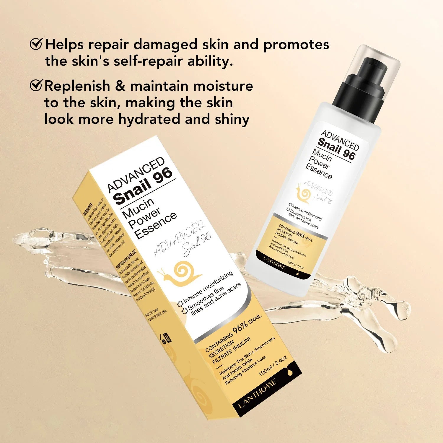 Snail Snail Serum 100ml bottle of moisturising facial essence liquid with snail secretion filtrate