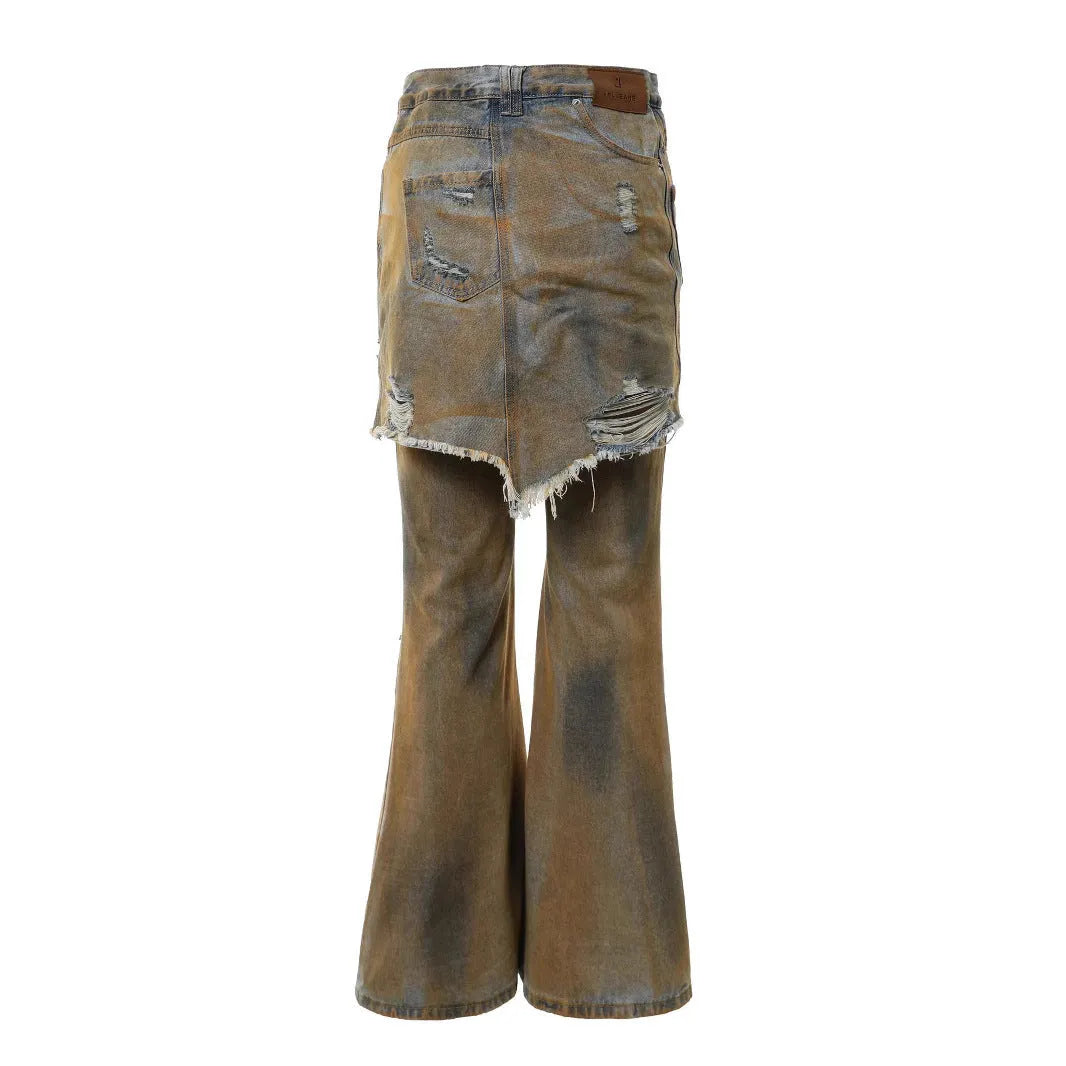 Loose fit bootcut jeans with straight leg and high waist in picture colour