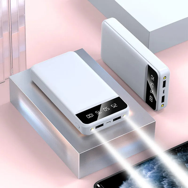 20000mAh polymer power bank in four colour options showing multiple USB ports