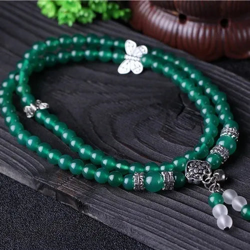 Green agate multi-strand bracelet with three layers of 6mm beads