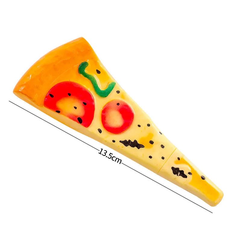 Simulation pizza ballpoint pen with realistic food styling and magnet on a white background